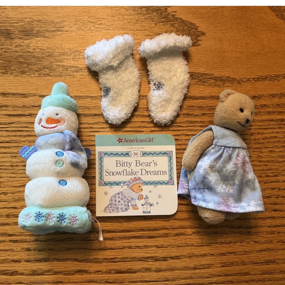 American Girl Bitty Bear Snowflake Dreams Plush Snowman bear Socks and Book Set